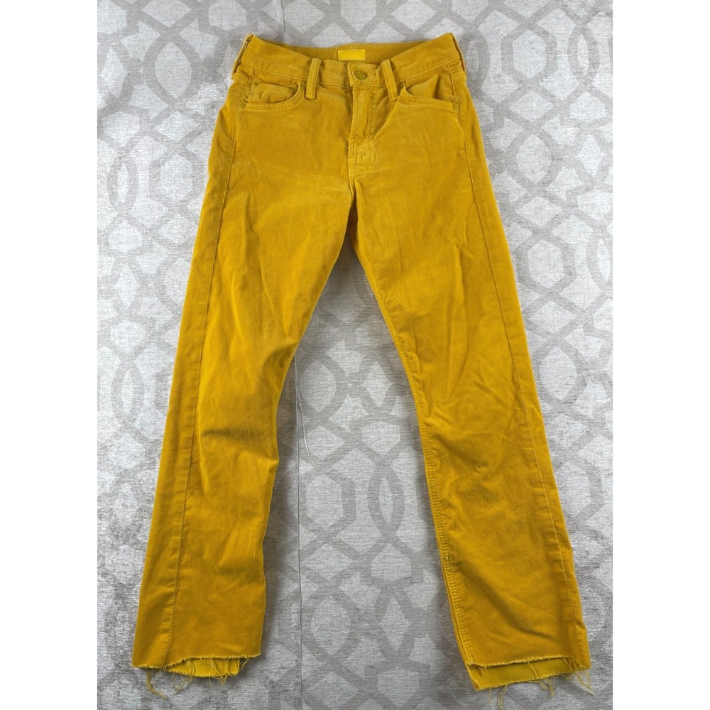 Mother The Mid Rise Rider Ankle Womens 24 Gold‎ Corduroy Raw Hem Jeans Hopscotch